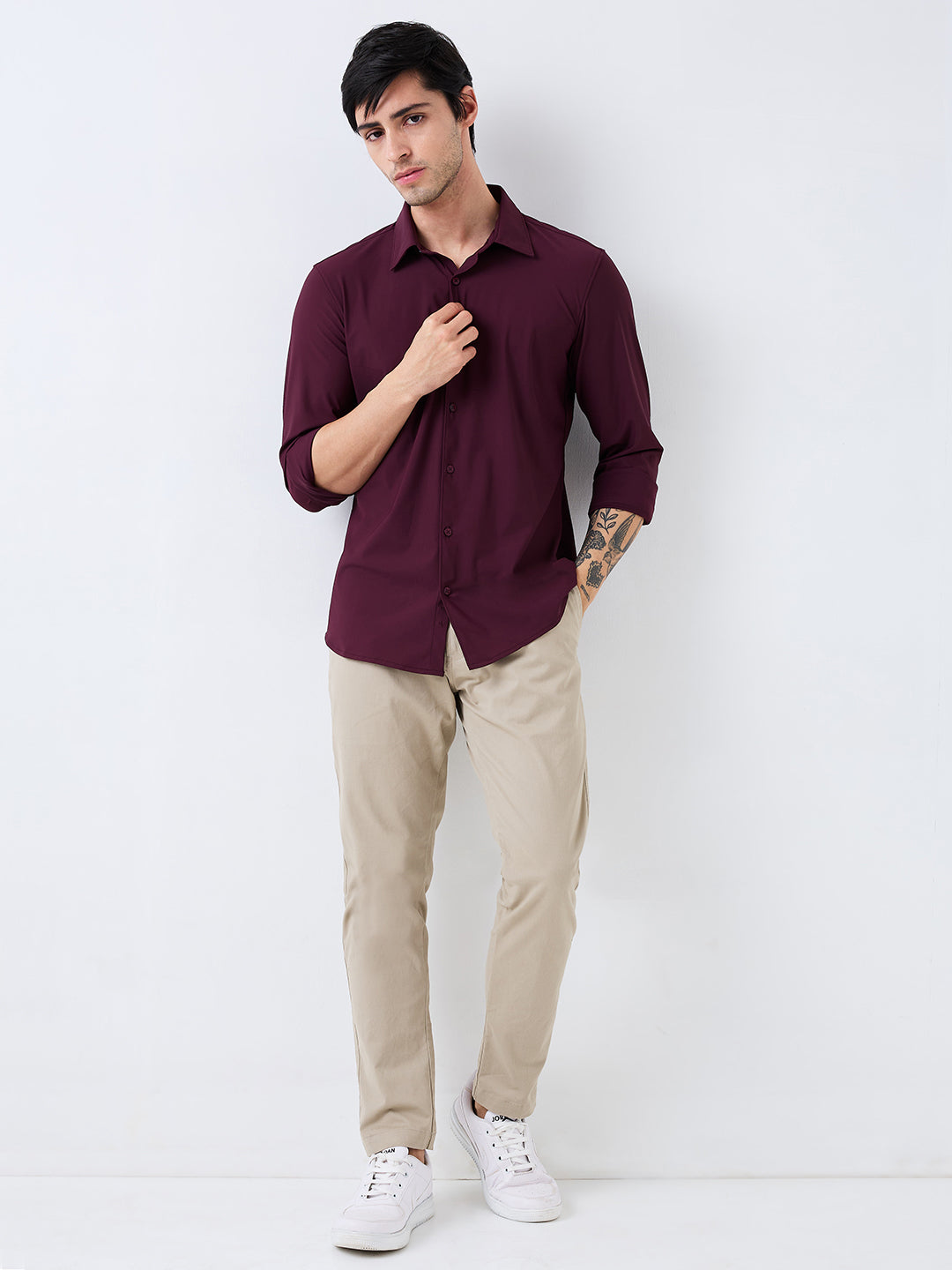 Men Shirt Solid Red Slim Fit