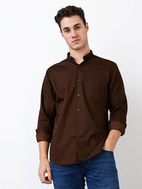 Men Shirt Solid Brown Slim Fit