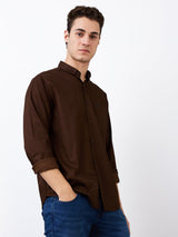 Men Shirt Solid Brown Slim Fit