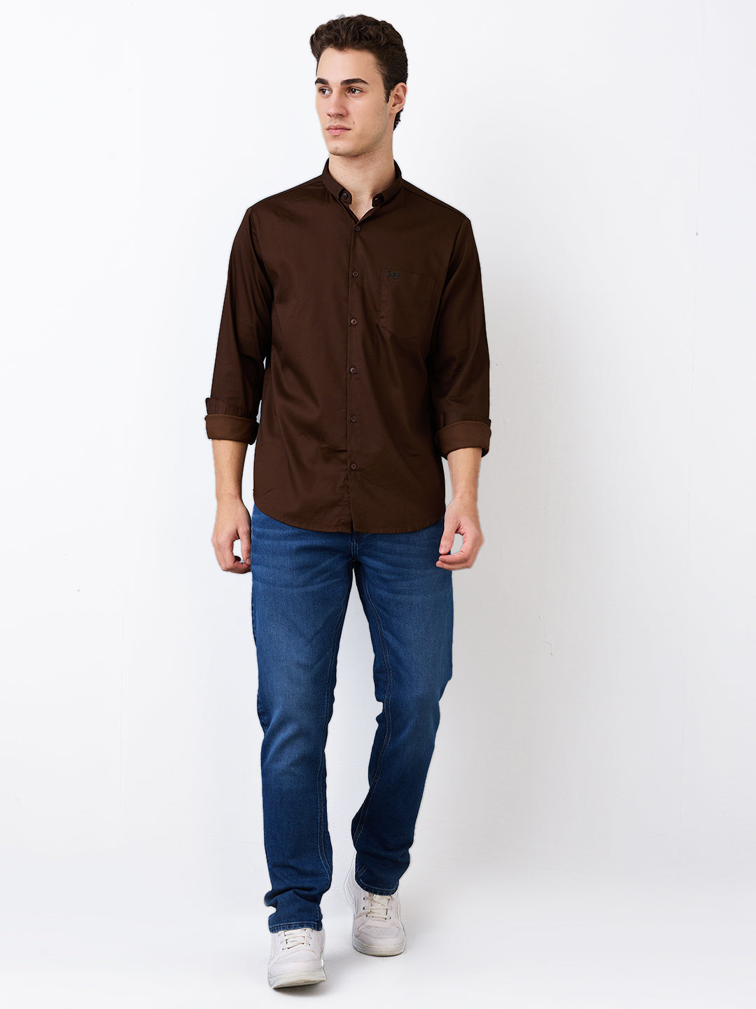 Spykar Brown Slim Fit Solid Full Sleeve Shirt For Men