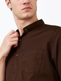 Men Shirt Solid Brown Slim Fit