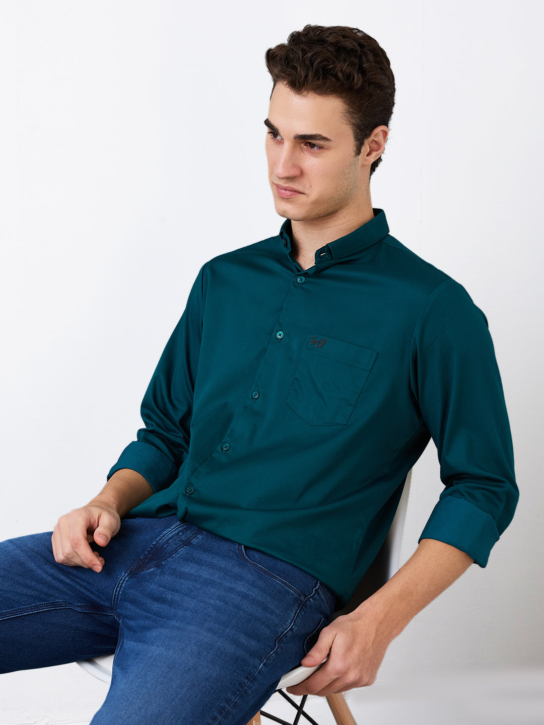 Spykar Green Slim Fit Solid Full Sleeve Shirt For Men