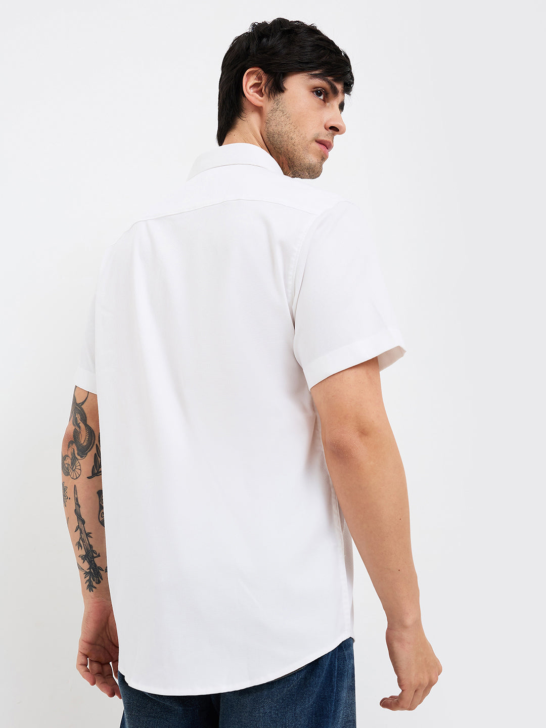 Spykar White Slim Fit Solid Half Sleeve Shirt For Men