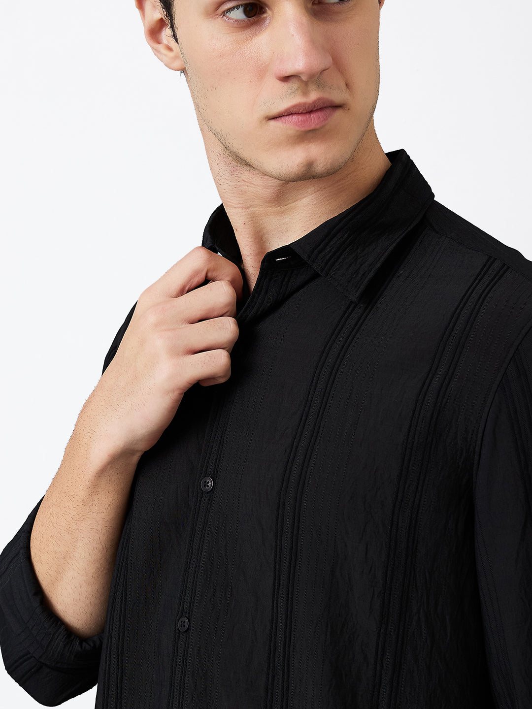 Spykar Black Slim Fit Solid Full Sleeve Shirt For Men