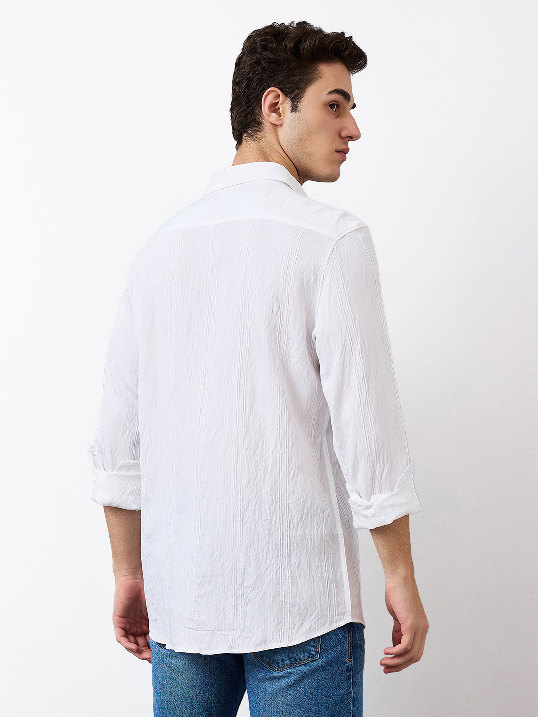 Spykar White Slim Fit Solid Full Sleeve Shirt For Men