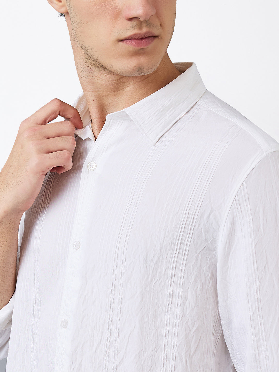 Spykar White Slim Fit Solid Full Sleeve Shirt For Men