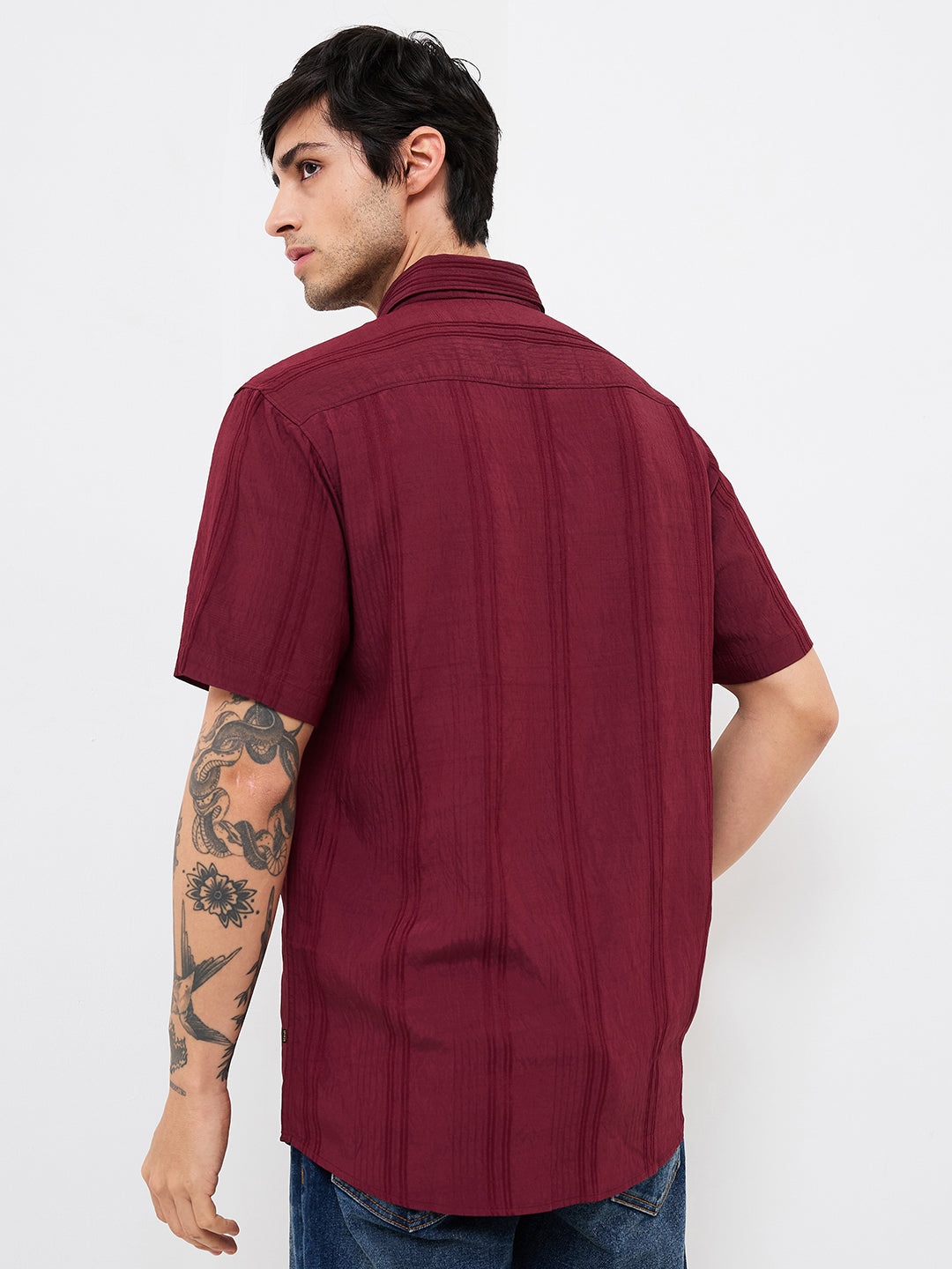 Spykar Red Slim Fit Solid Half Sleeve Shirt For Men