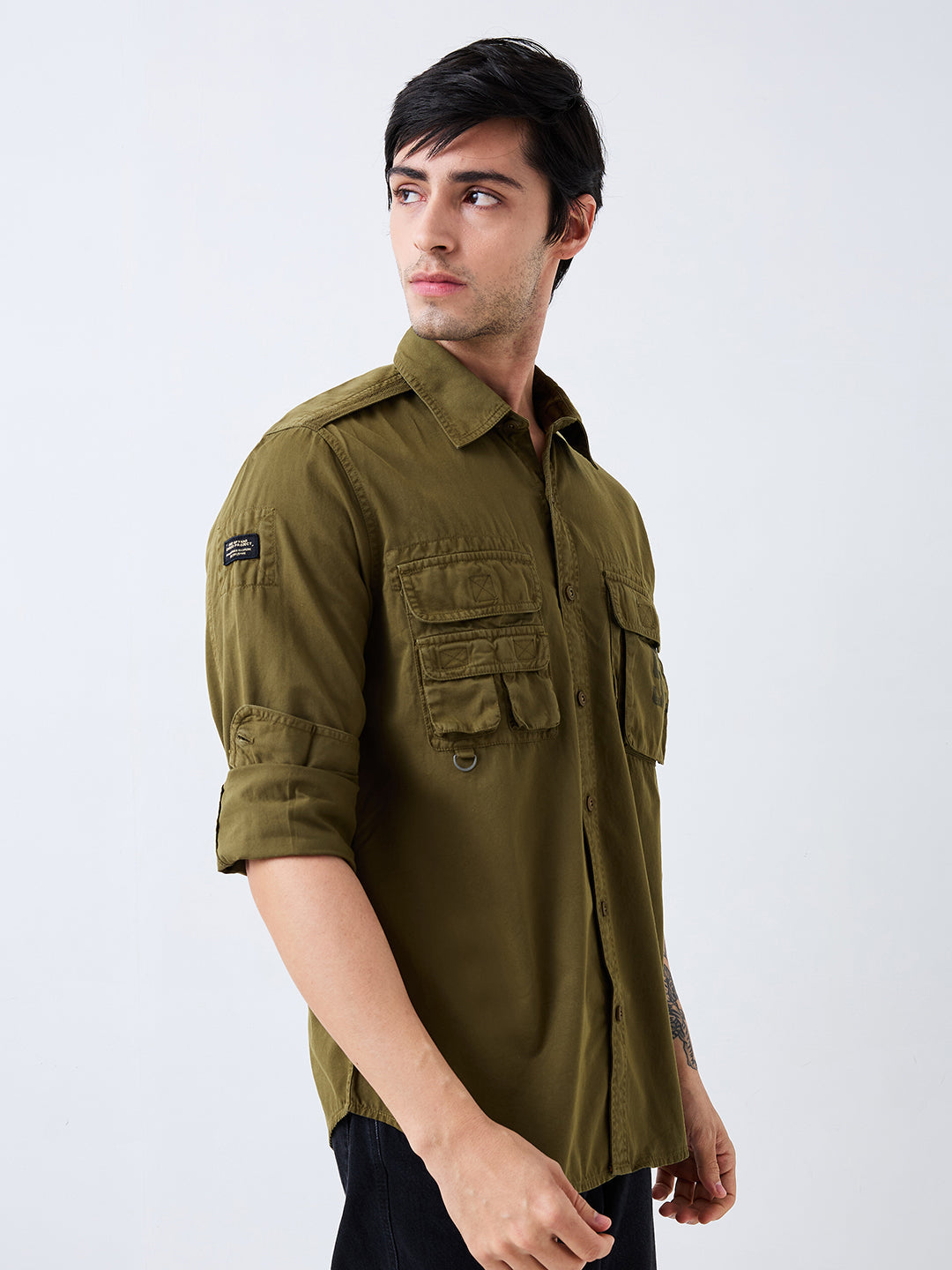 Spykar Green Slim Fit Solid Full Sleeve Shirt For Men