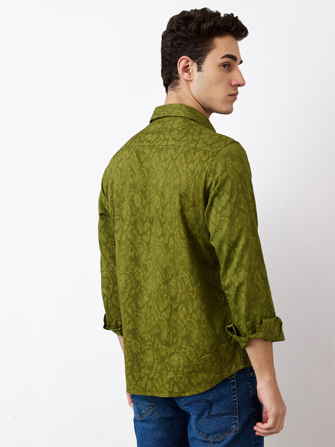 Spykar Green Slim Fit Solid Full Sleeve Shirt For Men