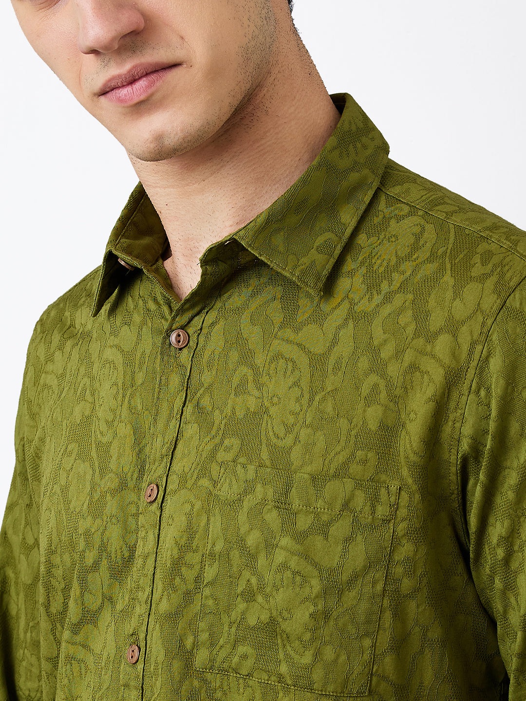 Spykar Green Slim Fit Solid Full Sleeve Shirt For Men