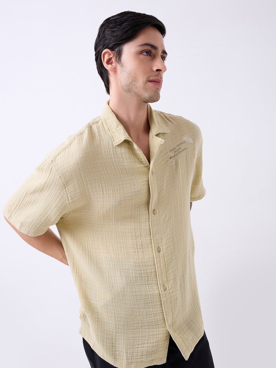 Men Shirt Solid Green Relaxed Fit