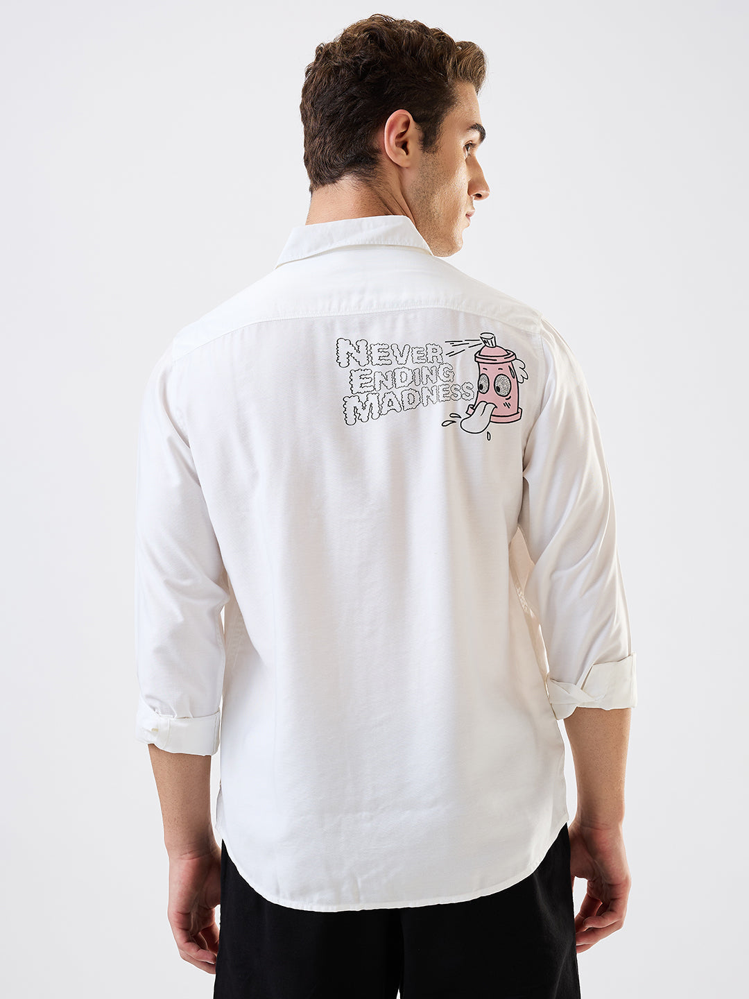 Spykar White Slim Fit Solid Full Sleeve Shirt For Men