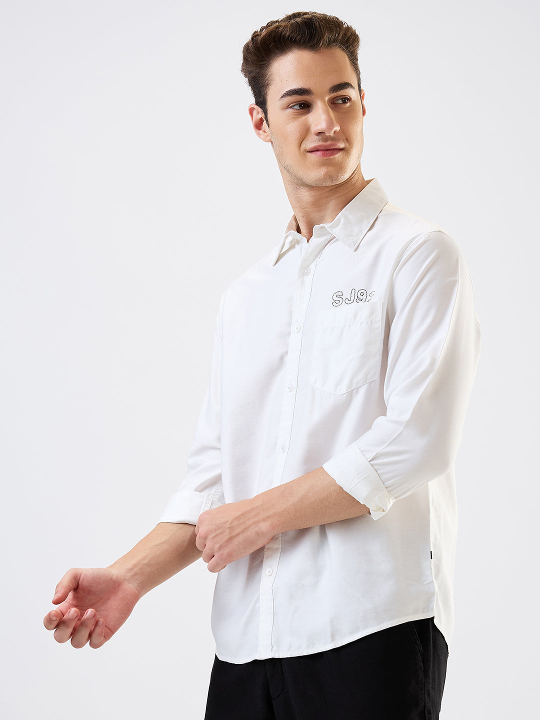 Spykar White Slim Fit Solid Full Sleeve Shirt For Men