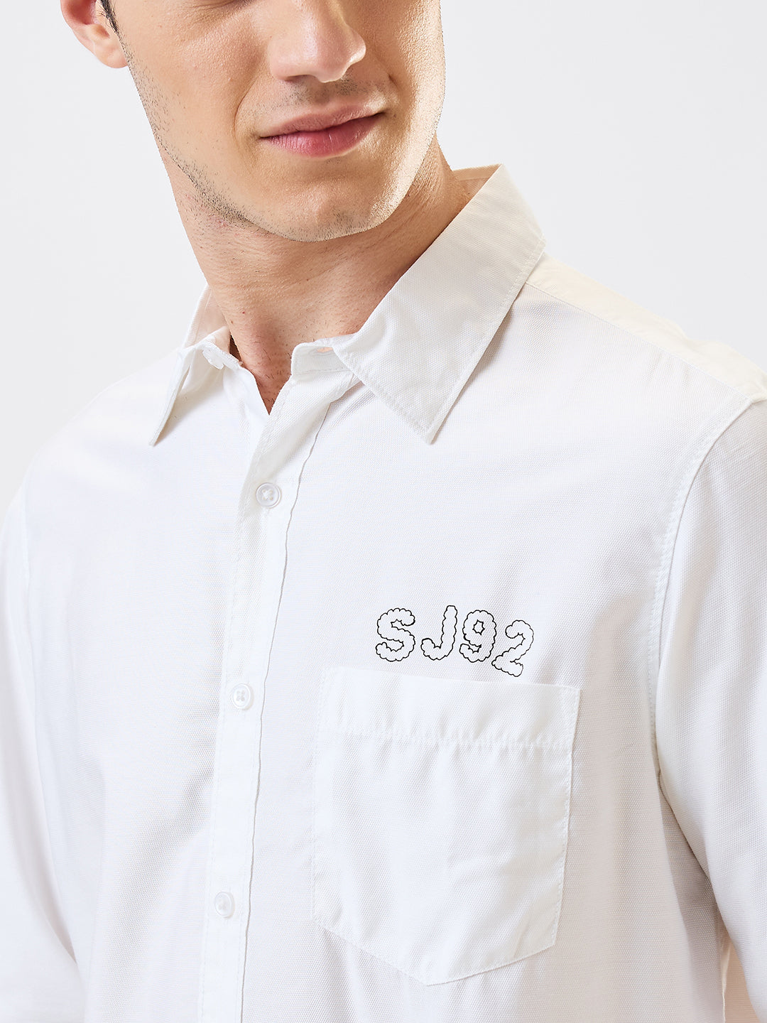 Spykar White Slim Fit Solid Full Sleeve Shirt For Men