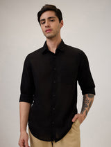 Spykar Slim Fit Black Solid Casual Shirt For Men