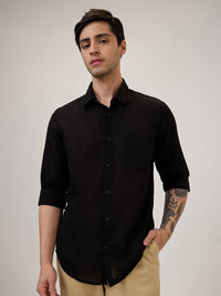 Spykar Slim Fit Black Solid Casual Shirt For Men