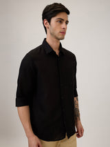 Spykar Slim Fit Black Solid Casual Shirt For Men