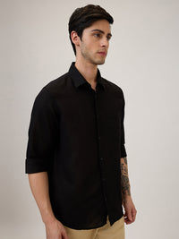 Spykar Slim Fit Black Solid Casual Shirt For Men