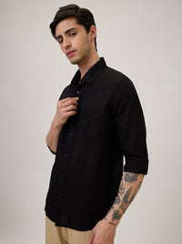 Spykar Slim Fit Black Solid Casual Shirt For Men
