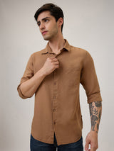 Spykar Slim Fit Brown Solid Casual Shirt For Men