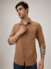 Spykar Slim Fit Brown Solid Casual Shirt For Men