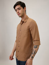 Spykar Slim Fit Brown Solid Casual Shirt For Men