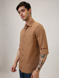 Spykar Slim Fit Brown Solid Casual Shirt For Men