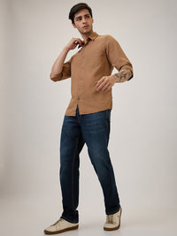 Spykar Slim Fit Brown Solid Casual Shirt For Men