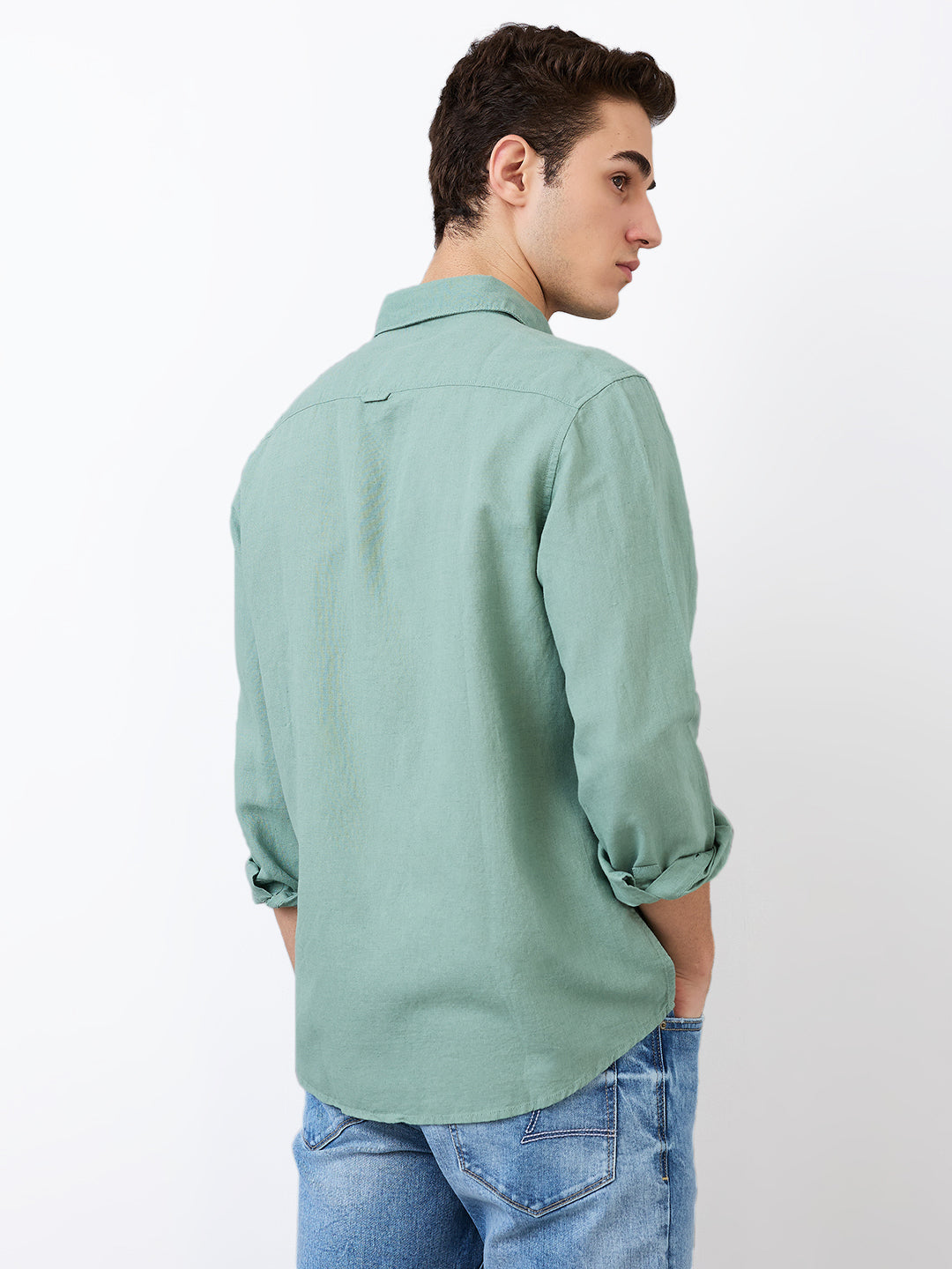 Spykar Granite Green Slim Fit Casual Shirts For Men