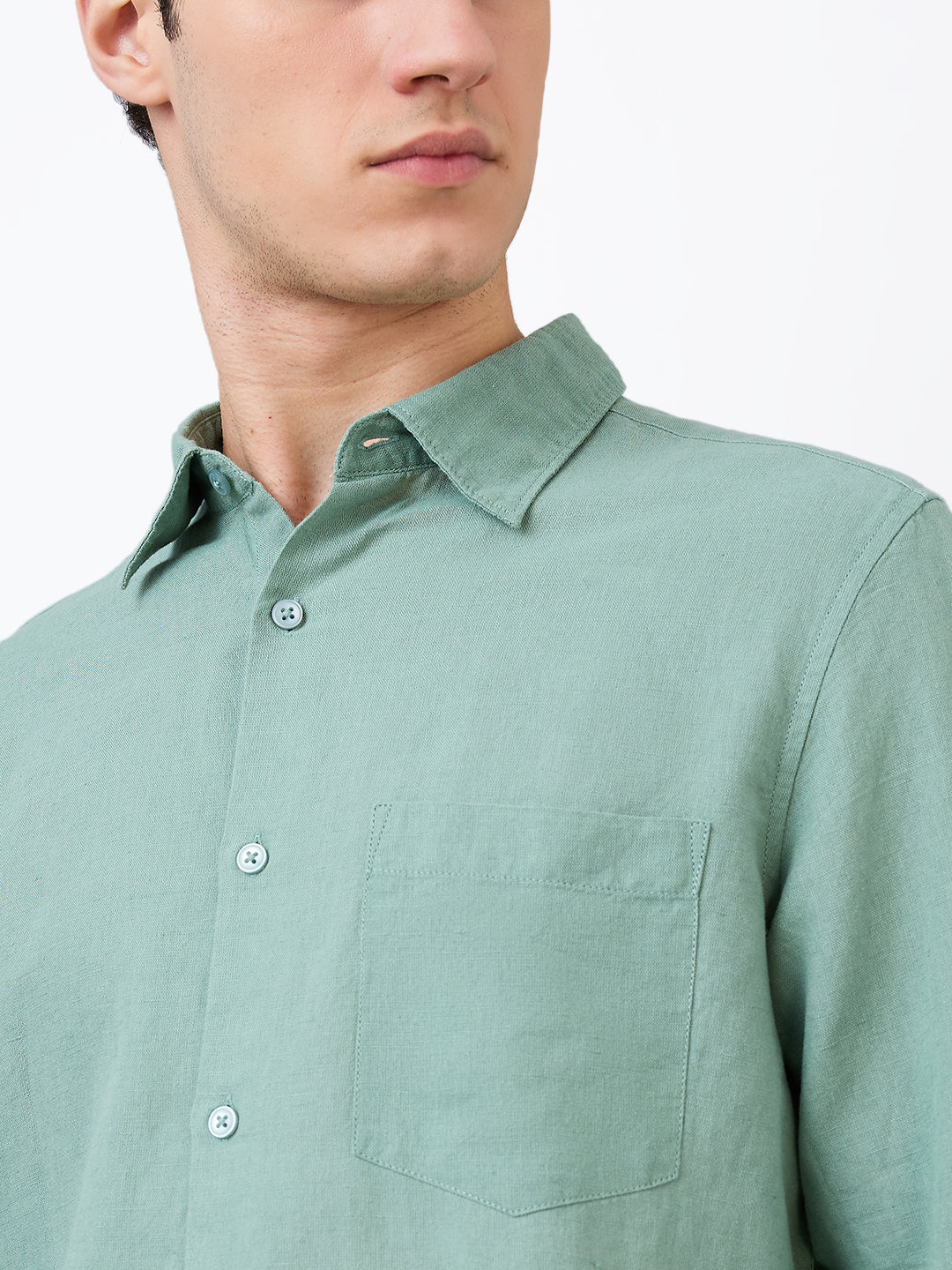 Spykar Green Slim Fit Solid Full Sleeve Shirt For Men