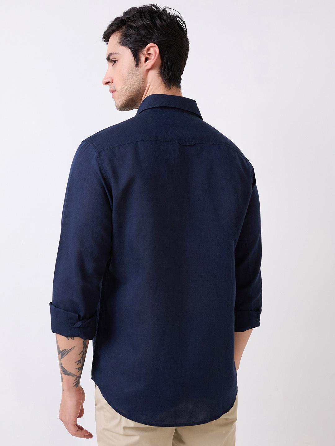 Men Blue Full Sleeves Slim Fit Solid Shirt