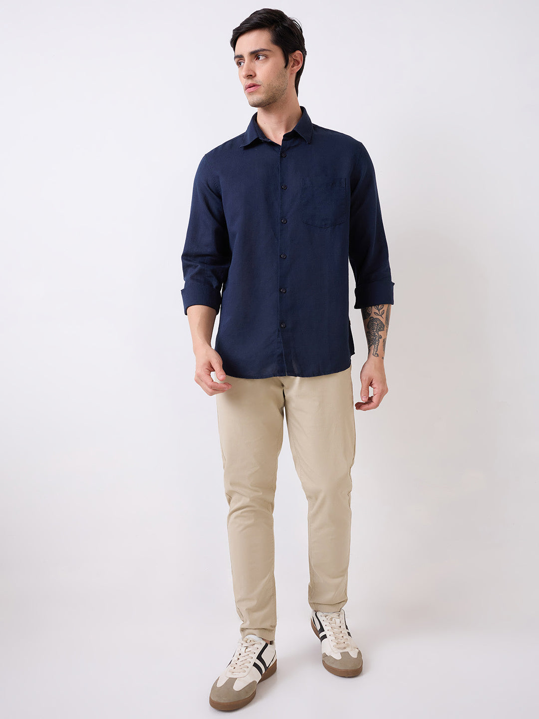 Spykar Blue Full Sleeves Slim Fit Solid Shirt For Men