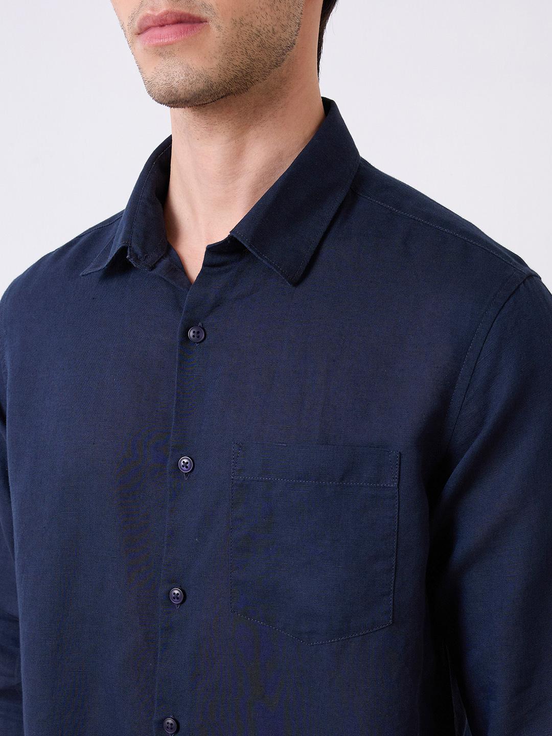 Spykar Blue Full Sleeves Slim Fit Solid Shirt For Men