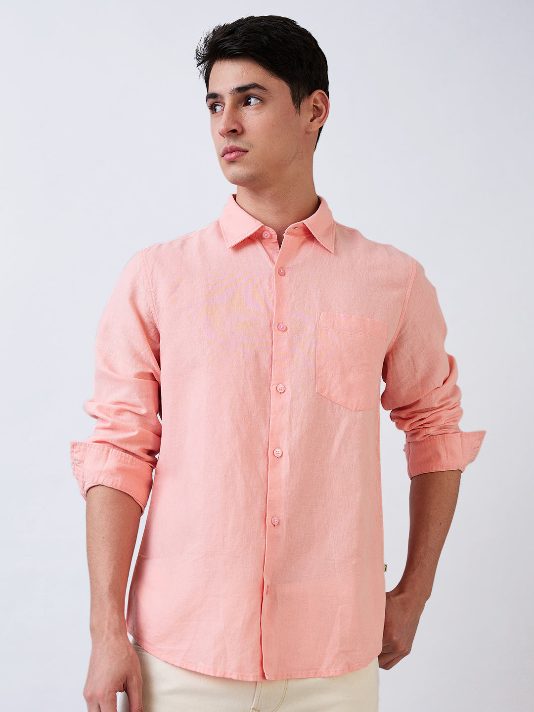 Spykar Pink Slim Fit Solid Full Sleeve Shirt For Men