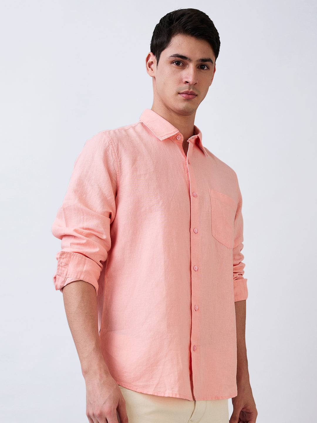 Spykar Pink Slim Fit Solid Full Sleeve Shirt For Men