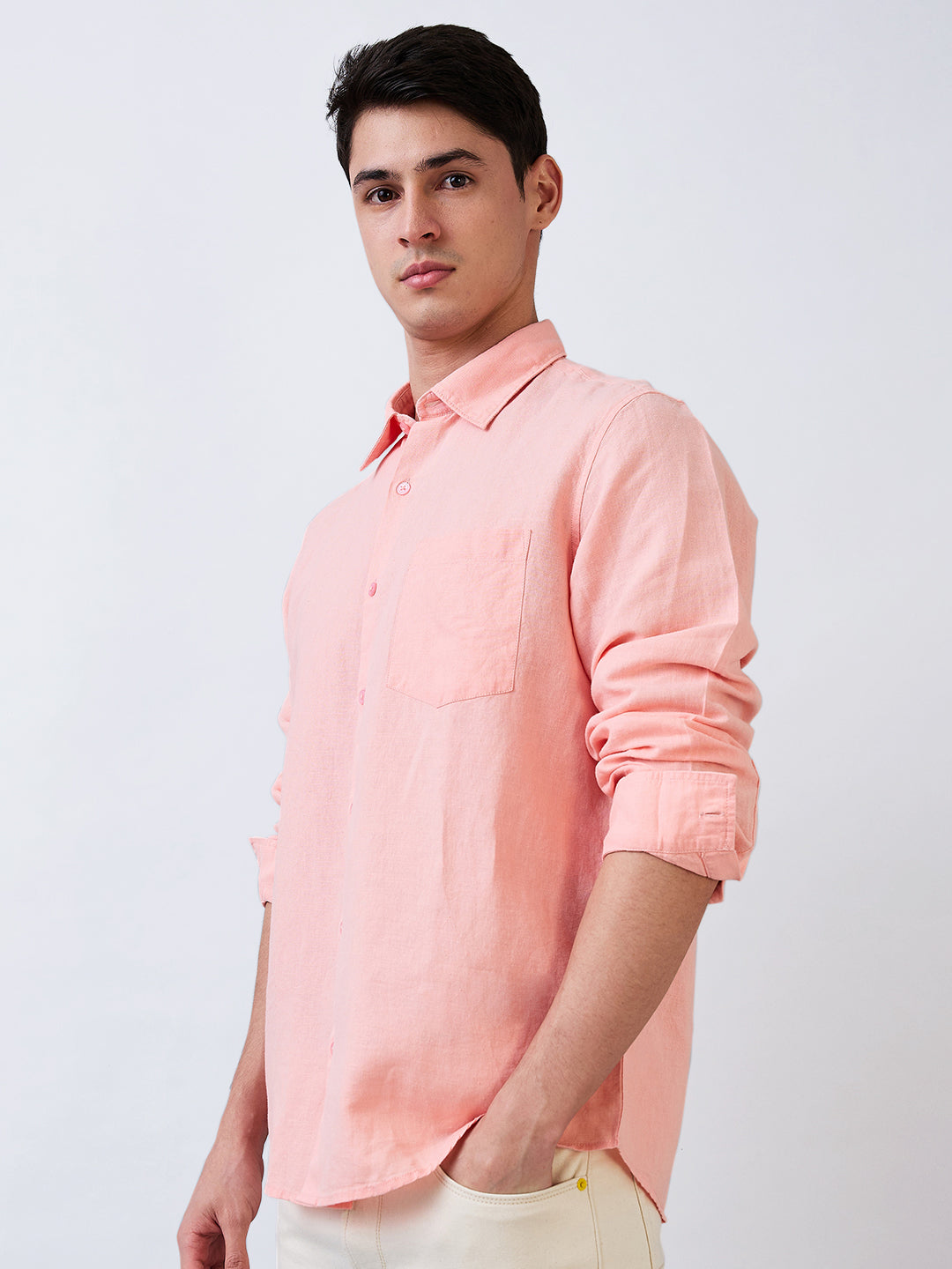 Spykar Pink Slim Fit Solid Full Sleeve Shirt For Men