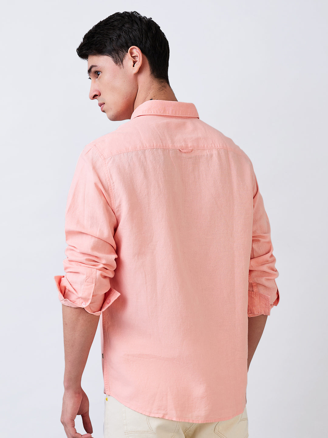 Spykar Pink Slim Fit Solid Full Sleeve Shirt For Men