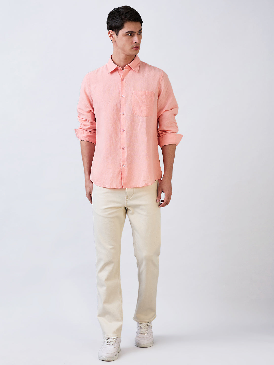 Spykar Pink Slim Fit Solid Full Sleeve Shirt For Men