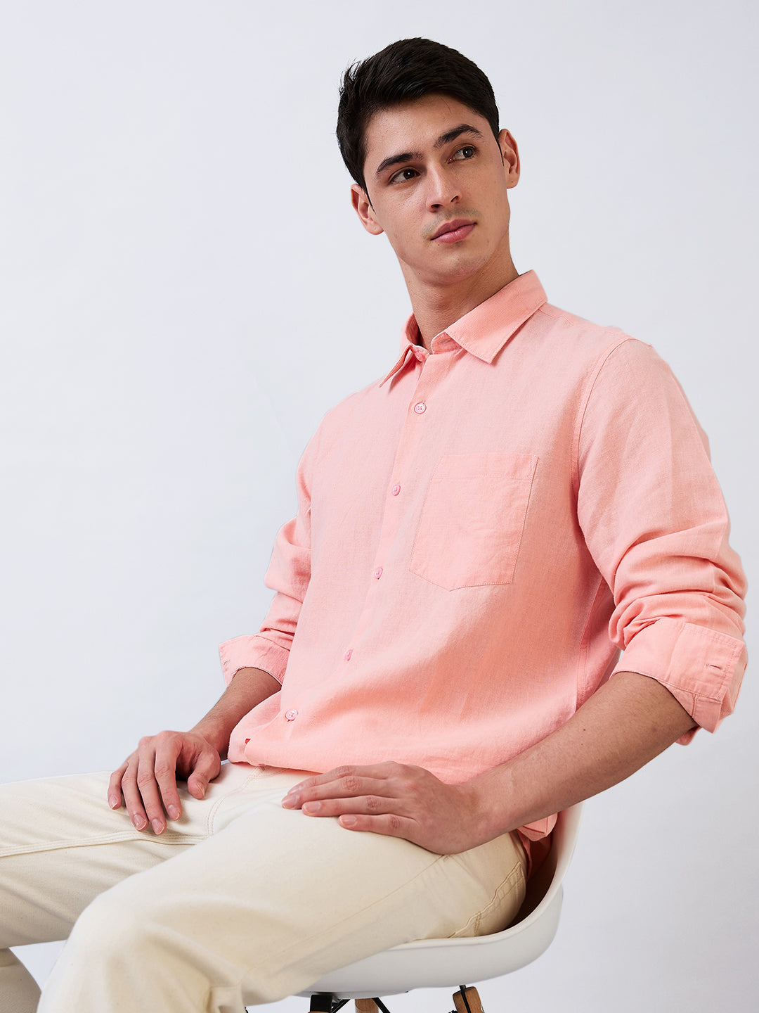 Spykar Pink Slim Fit Solid Full Sleeve Shirt For Men