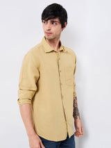 Men Khaki Slim Fit Solid Full Sleeve Shirt