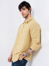 Men Khaki Slim Fit Solid Full Sleeve Shirt