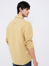 Men Khaki Slim Fit Solid Full Sleeve Shirt