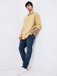 Men Khaki Slim Fit Solid Full Sleeve Shirt