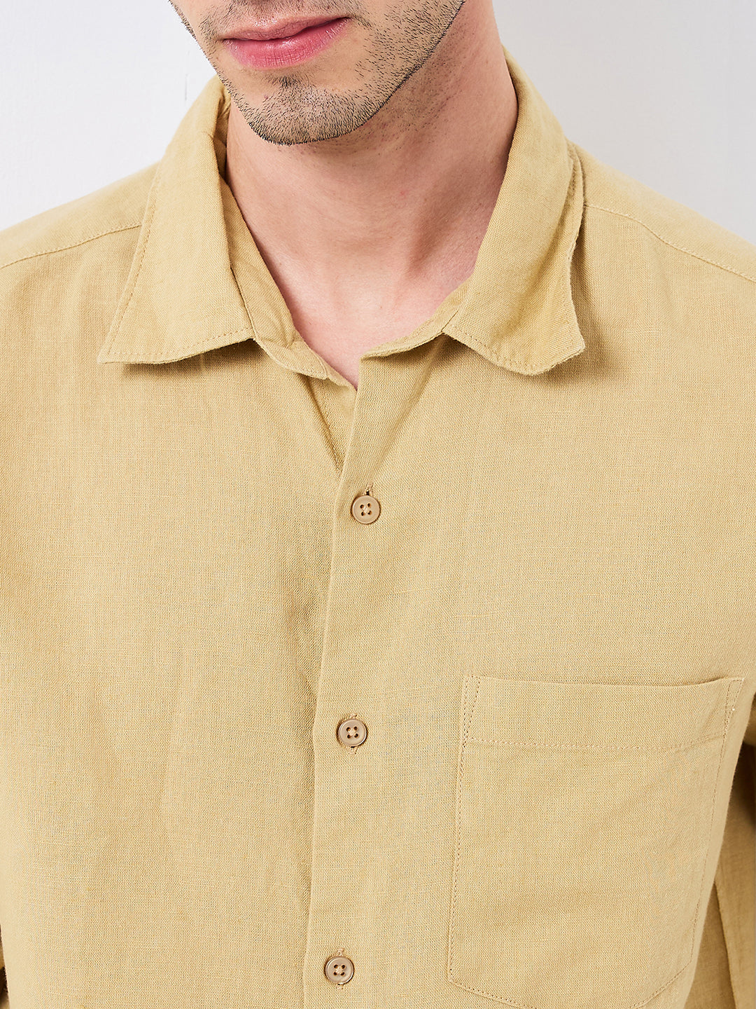 Men Khaki Slim Fit Solid Full Sleeve Shirt