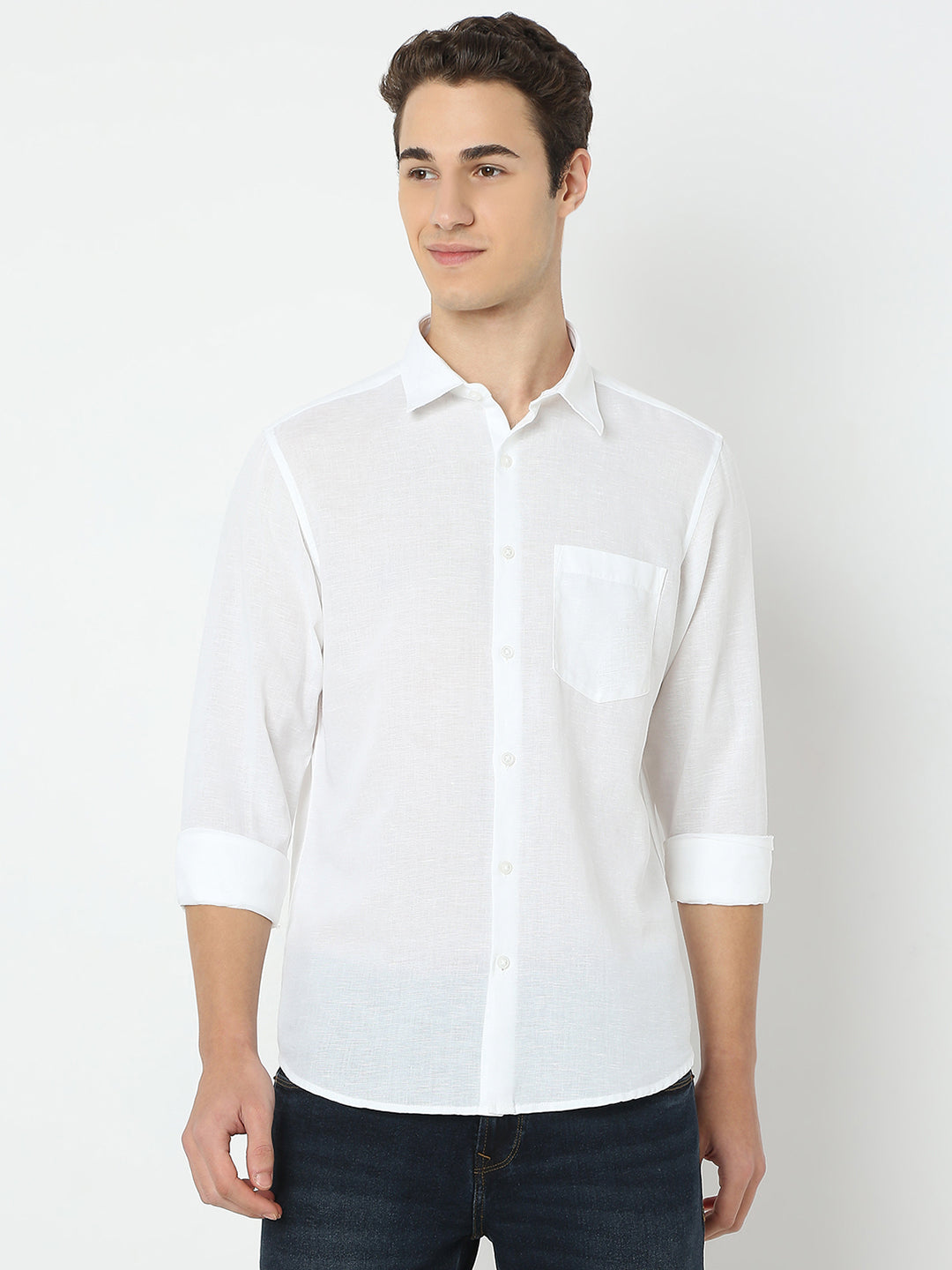 Men Shirt Solid White Slim Fit