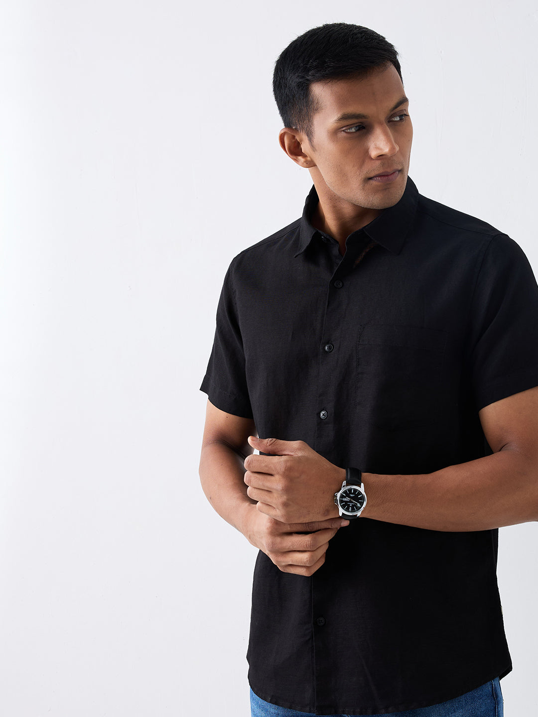 Spykar Black Slim Fit Casual Shirt For Men
