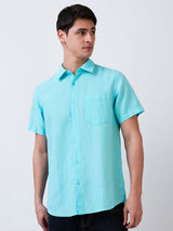 Men Blue Slim Fit Solid Half Sleeve Shirt