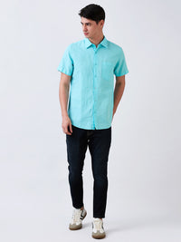 Men Blue Slim Fit Solid Half Sleeve Shirt