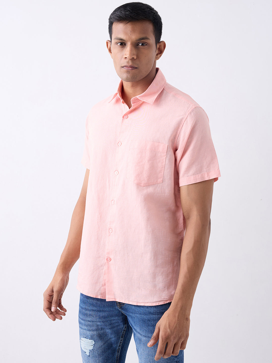 Spykar Pink Slim Fit Casual Shirt For Men