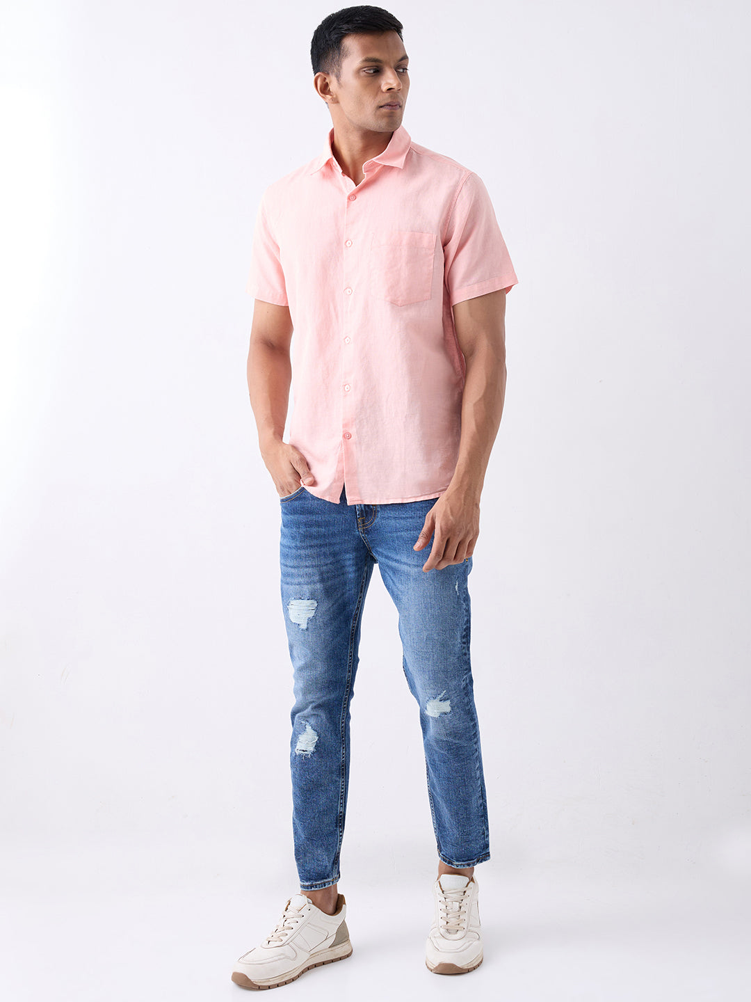 Spykar Pink Slim Fit Casual Shirt For Men